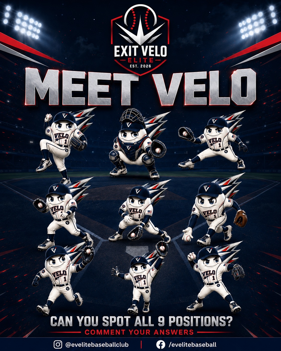 Meet Velo mascot in all nine positions