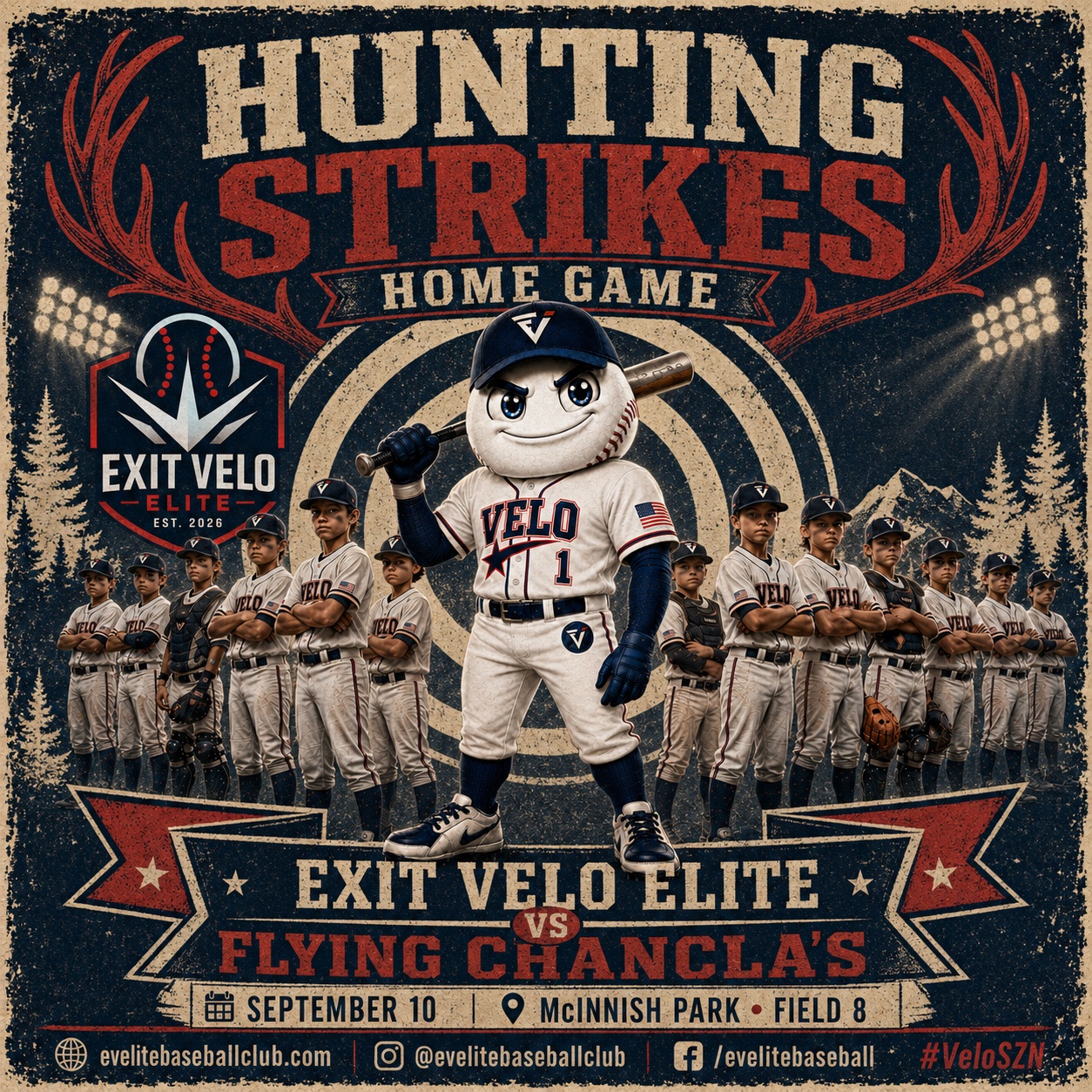 Exit Velo Elite vs 12U Flying Chanclas game day poster