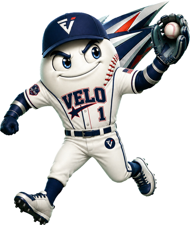 Velo, the Exit Velo Elite mascot, making a catch