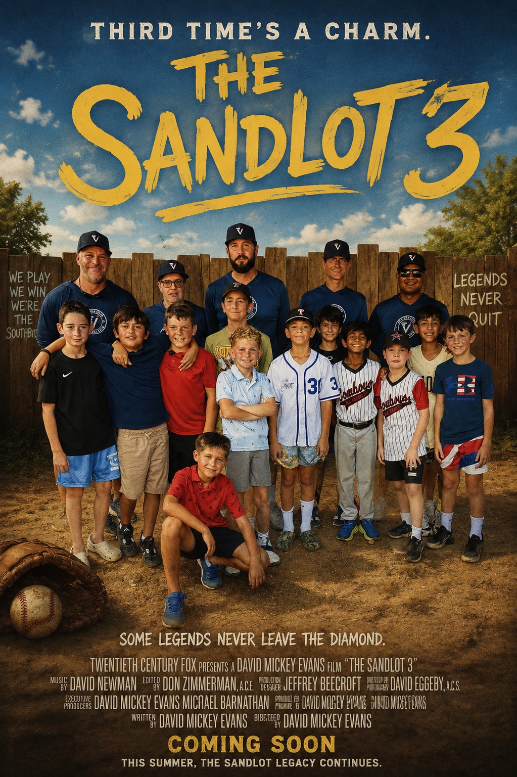 The Sandlot 3 team poster featuring Exit Velo Elite players and coaches