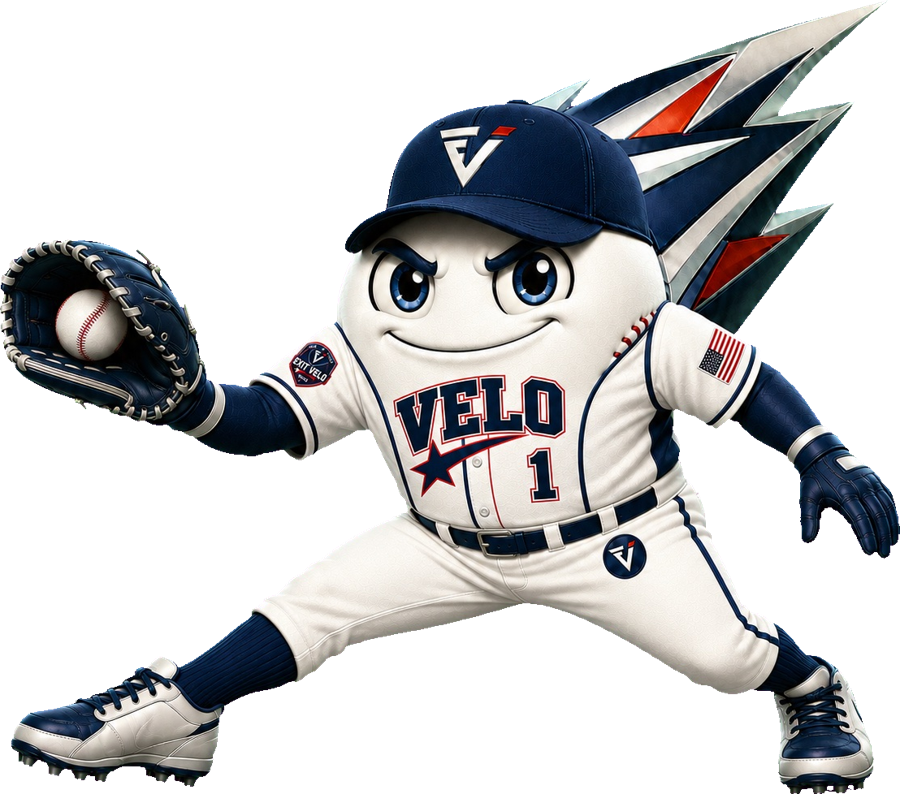 Velo, the Exit Velo Elite mascot, fielding